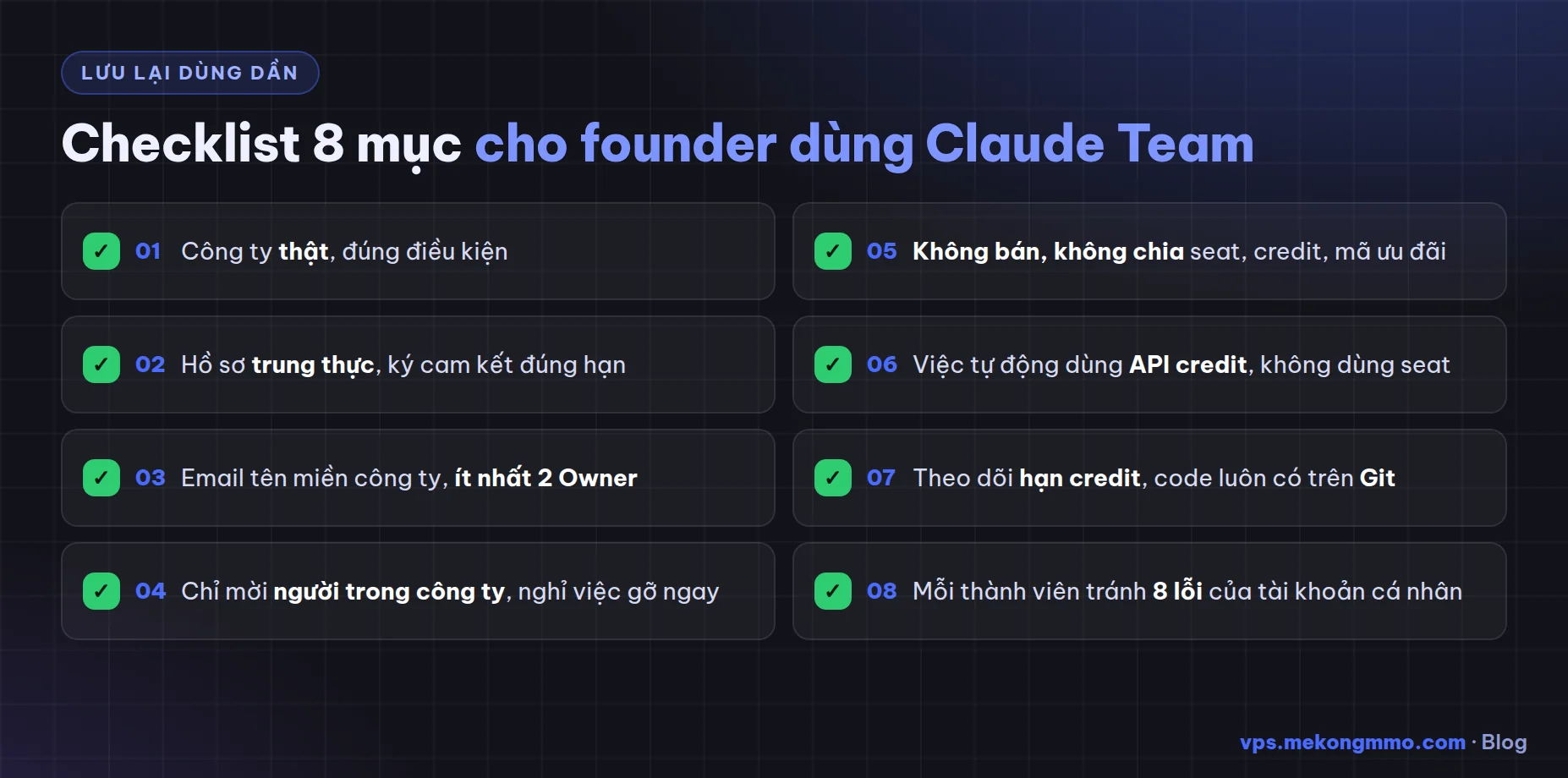 Checklist Claude Team Startup Checklist 8 mục cho founder dùng Claude Team Startup an toàn, không bị ban